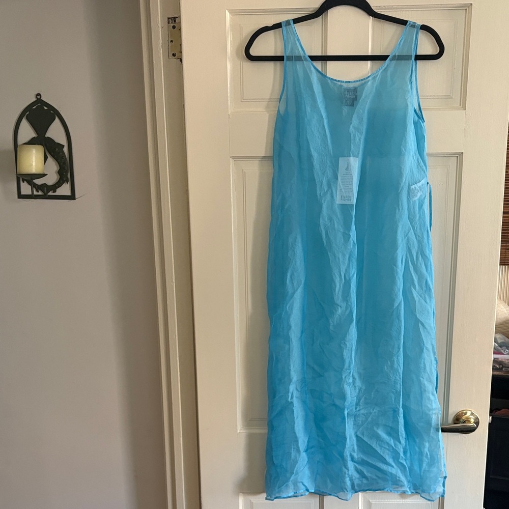 Eileen Fisher Azure Blue Sheer Dress Layer 100% Silk